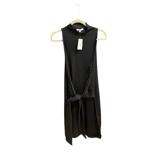 NWT $225 Vince Mock Neck Pima Cotton Shift Dress w/ Tie @ Waist, Sz L (LL-1125) - Picture 3 of 8
